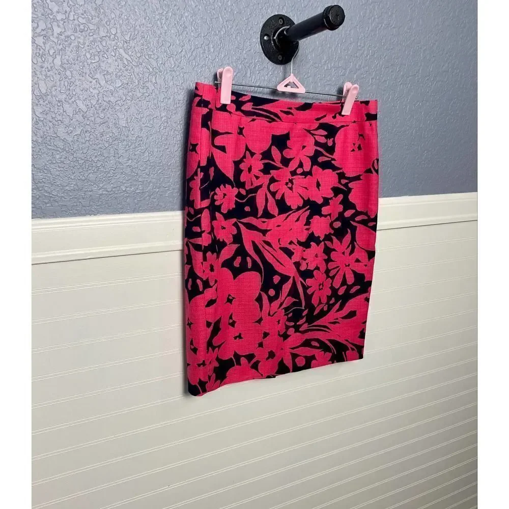 J. Crew Navy/Pink Floral Pencil Skirt